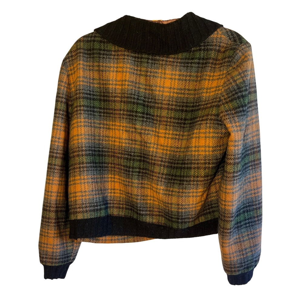 Vintage Pendleton Wool Plaid Jacket Orange Green Knit Preppy Quiet Luxury Large - Picture 4 of 5